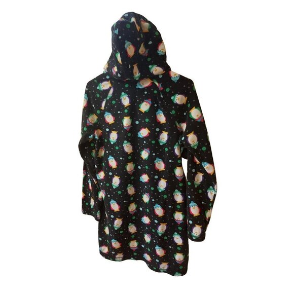 SO Intimates Soft Fuzzy Hoodie Black with Multicolor Penguins - Picture 4 of 6